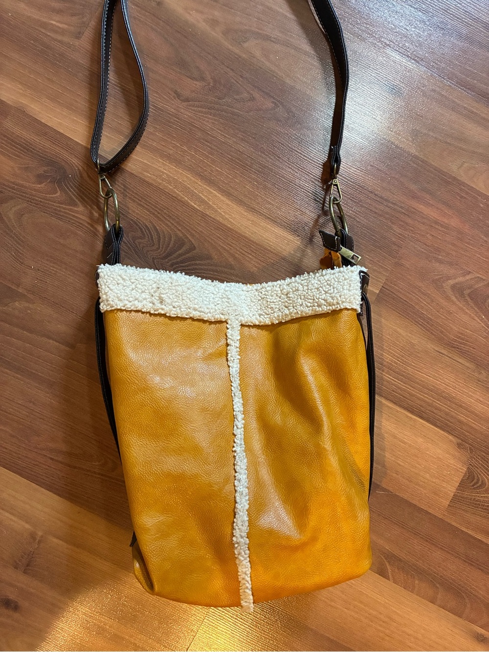 Sherpa trimmed orange crossbody purse